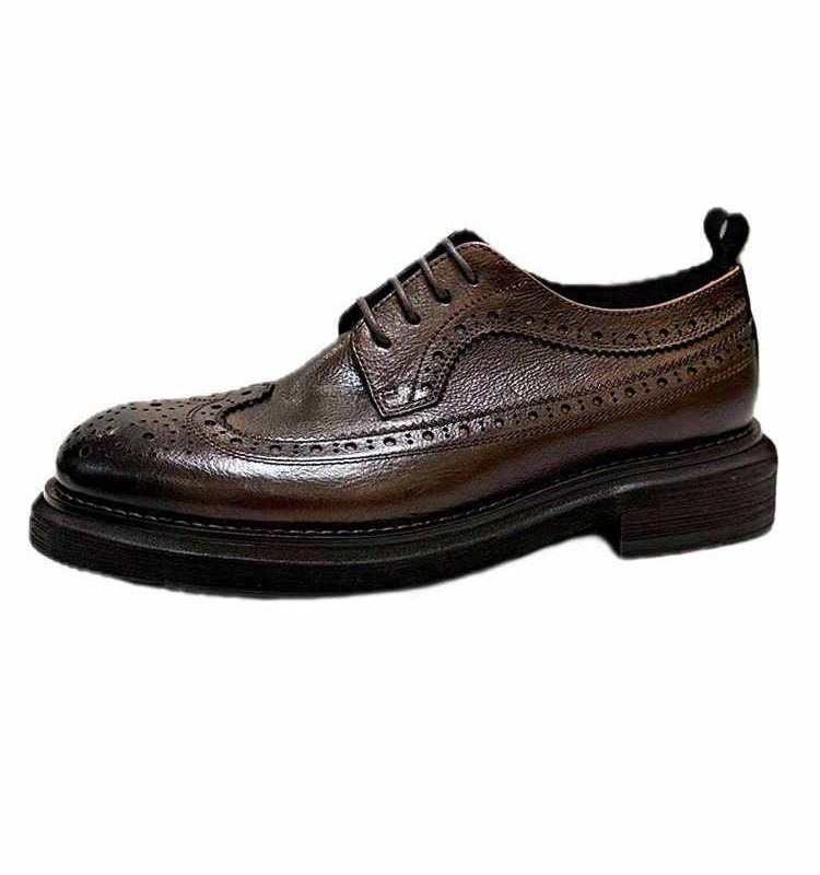 Brogue Men's Shoes Thick Bottom Height-increasing Leather Leather Shoes