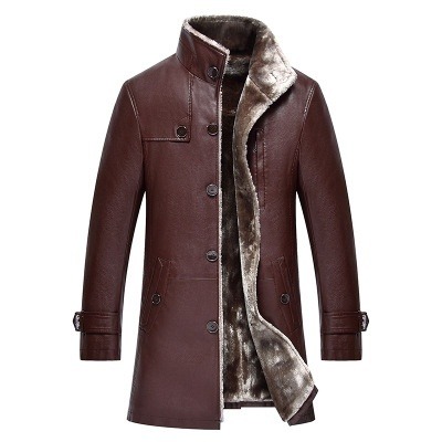 Men's Mid-length Stand Collar Sheepskin Thickened Fur Overcoat Coat | ShopDecimals