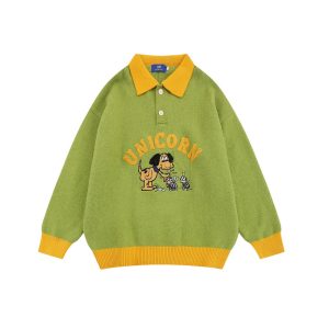 Cartoon Embroidered Knitwear Pullover Men | ShopDecimals