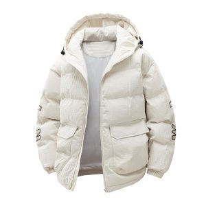 Men's Cotton-padded Coat Hooded Letter-print Winter Leisure Warm Top | ShopDecimals