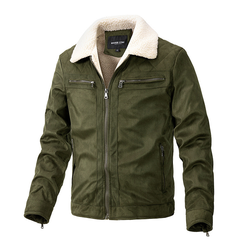Suede Fabric Jacket Men's Zipper Cardigan Casual Berber Fleece Coat | ShopDecimals