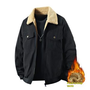 Fleece Corduroy Cotton Coat Jacket Men's Loose Casual Polo Collar Coat | ShopDecimals