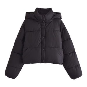Stand Collar Loose Hoodie Padded Short Cotton Coat | ShopDecimals