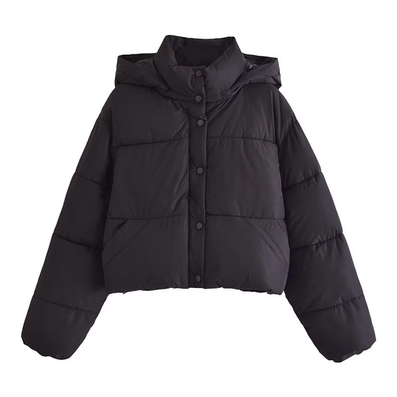 Stand Collar Loose Hoodie Padded Short Cotton Coat | ShopDecimals