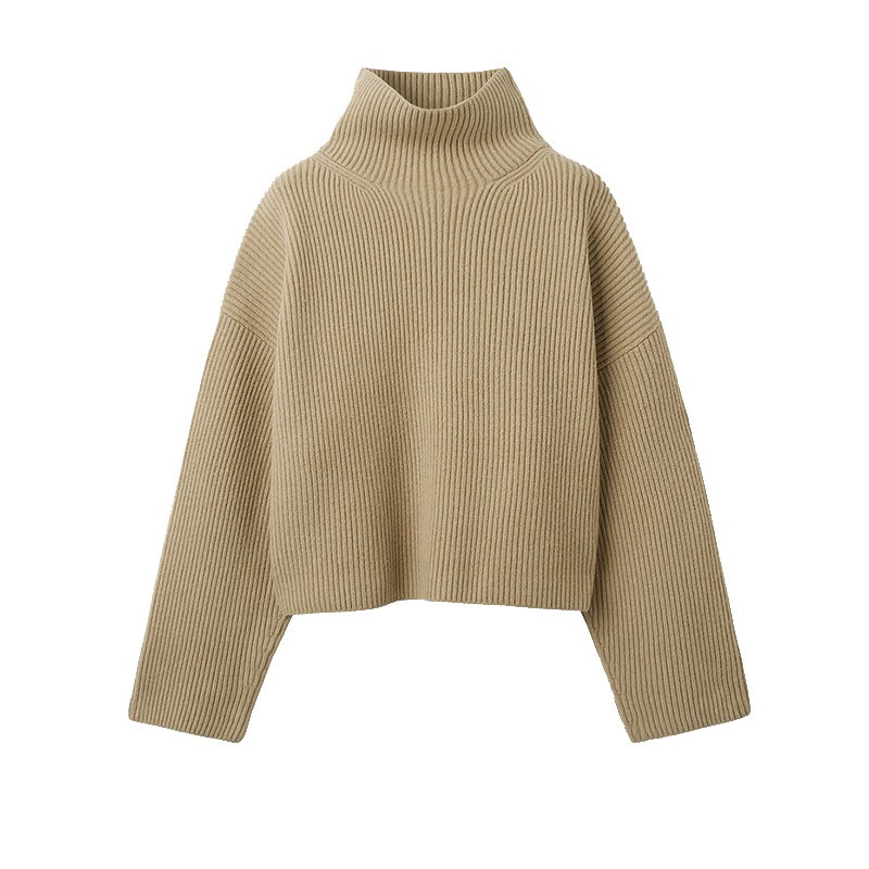 Women's Turtleneck Rib Drop Shoulder Loose Knitted Short | ShopDecimals