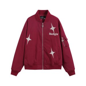 Star Letters Embroidered Stand Collar Zip Jacket for Men | ShopDecimals