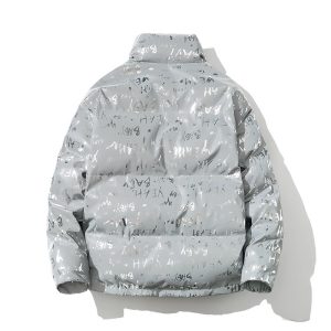 Men's Fashionable Stand Collar Reflective Letter Padded Jacket | ShopDecimals