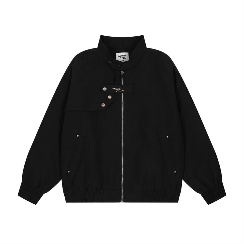 Men's Loose Solid Color Stand Collar Baseball Uniform | ShopDecimals