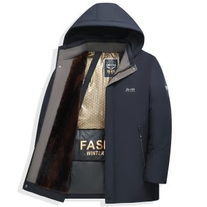 Business Casual Black And Gold Cotton-padded Coat Men's Warm Navy Blue Cotton-padded Coat | ShopDecimals