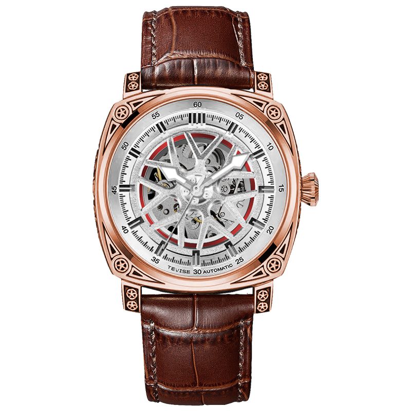 Stainless Steel Automatic Mechanical Men's Leather Belt Watch | ShopDecimals