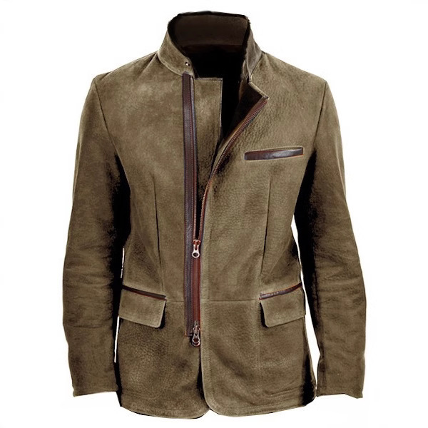 Vintage Jacket Men's Casual Coat Stand Collar Zipper Tooling Patchwork Top | ShopDecimals