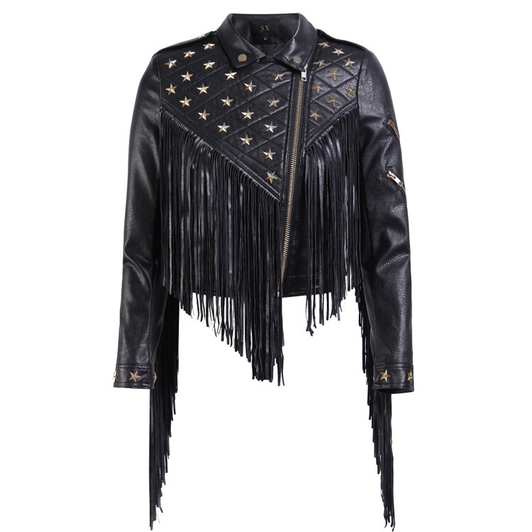 Tassel Coat Women's Leather Stud Star Short Lapel | ShopDecimals