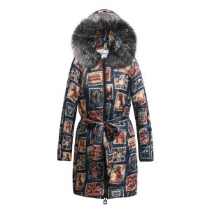 Long Plus Size Printing Retro Hooded Padded Jacket | ShopDecimals