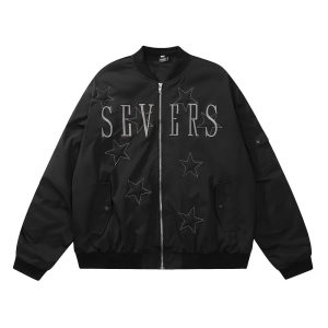 Letter XINGX Embroidered Stand Collar Jacket | ShopDecimals