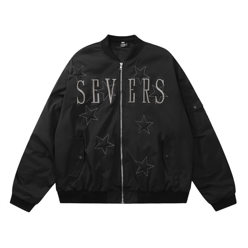 Letter XINGX Embroidered Stand Collar Jacket | ShopDecimals