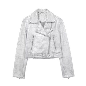 Metal Motorcycle Jacket Autumn Zipper Coat | ShopDecimals