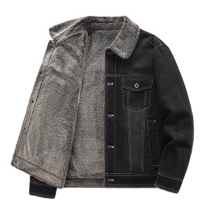 Men's Denim Fleece-lined Thickened Cotton Clothing Warm Top