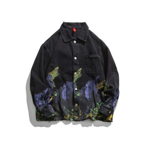 Oil Painting Print Retro Jacket Trendy Street Loose Work | ShopDecimals