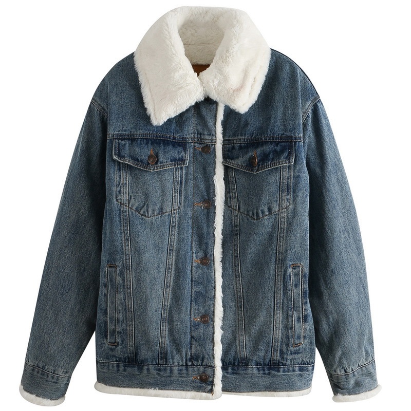 Plush Thick Lamb Wool Denim Jacket Women Short | ShopDecimals