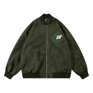 Cross Star Embroidery Letter Loose PU Leather Jacket Coat | ShopDecimals