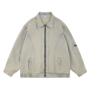 Loose Yellow Mud Color Denim Coat For Men | ShopDecimals