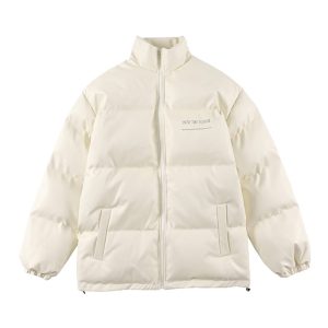 Simple Letter Stand-up Collar Cotton-padded Coat Leather Coat For Men | ShopDecimals