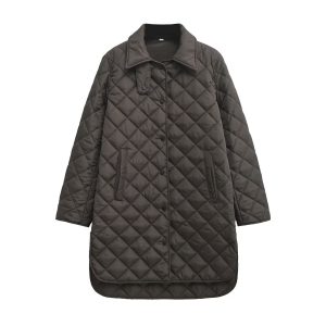 Women's Lapel Rhombus Loose And Warm Cotton-padded Coat | ShopDecimals