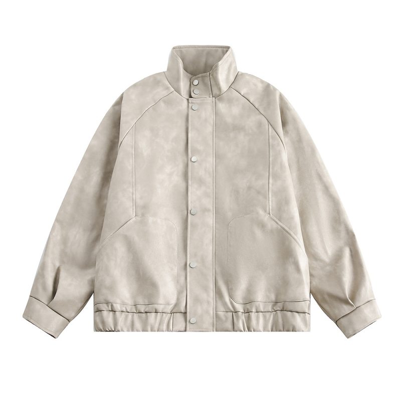 Solid Color Leather Clothing With Stand Collar Coat For Men Spring And Autumn | ShopDecimals