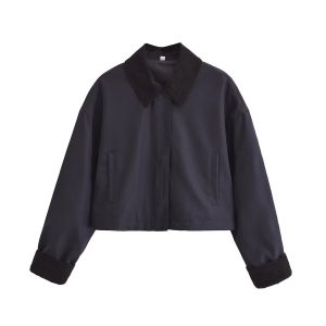 Women's Corduroy Stitching Neckline Casual Coat | ShopDecimals