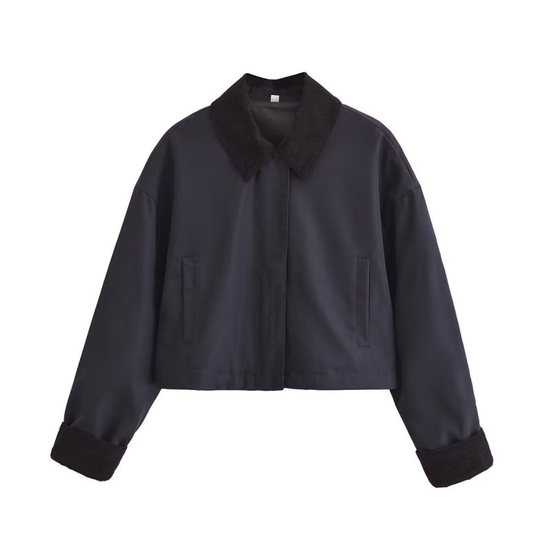 Women's Corduroy Stitching Neckline Casual Coat | ShopDecimals