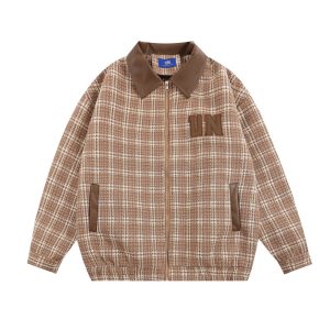 American Plaid Jacket Men's Baseball Uniforms Lapel PU Leather | ShopDecimals