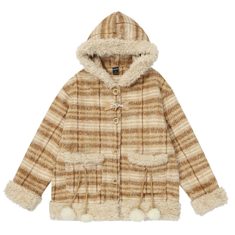 Yarn-dyed Stripes Hooded Cotton Coat Jacket Thickened | ShopDecimals