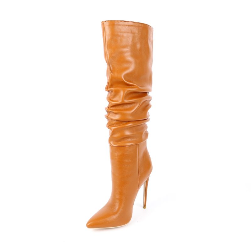 Pleated Pointed Toe Stiletto High Heel High-heeled Women's Boots