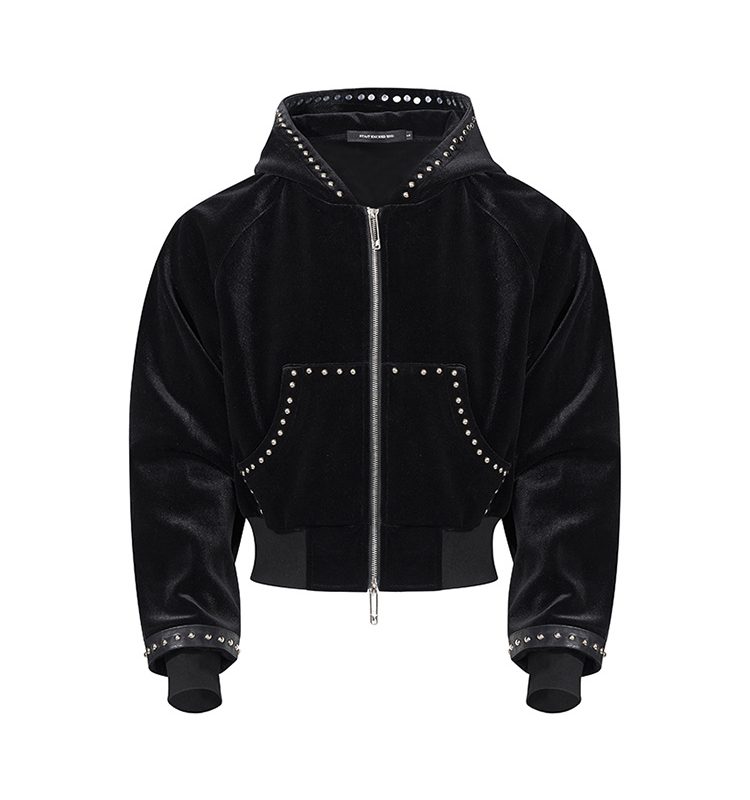 Gold Velvet Short Type Hooded Jacket | ShopDecimals