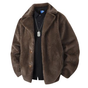 Fleece-lined Thick Mink Fur Coat With Large Size Lapel Casual Jacket | ShopDecimals