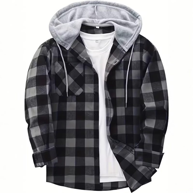 Mens Long-sleeve Plaid Hoodie Shirt | ShopDecimals