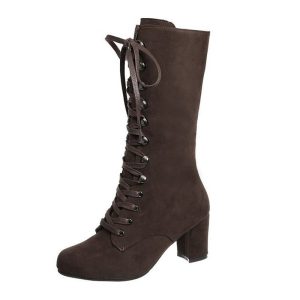 European and American High-tube Suede Thick Heel Lace-up Women's Boots | ShopDecimals