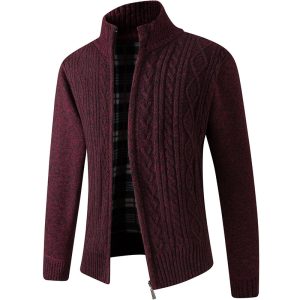Autumn And Winter Middle-aged Men Plus Velvet Thick Knit Sweater Cardigan Sweater Father Wear Warm Jacket | ShopDecimals