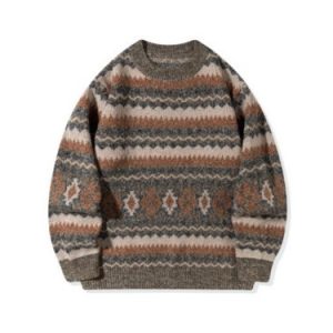 Men's Thickened Crew-Neck Pullover Sweater With Printed Design And Relaxed Fit | ShopDecimals