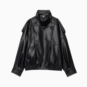 Women's Fashion Faux-leather Jacket With A Stand-up Collar | ShopDecimals