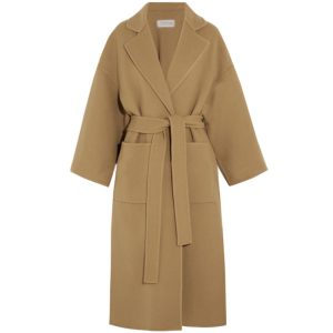 Retro Simple Lapel Lace-Up Slim-Fit Cashmere Coat Long Side Slit Woolen Coat | ShopDecimals