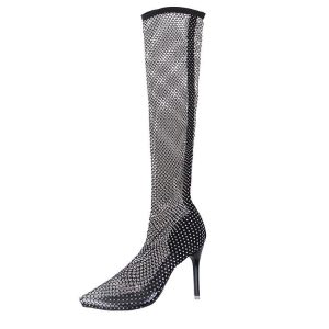 Women's Stiletto Mesh Socks Cutout Rhinestone Over-the-Knee Sock Boots | ShopDecimals