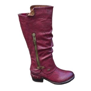Knight boots thick heel round toe high side zipper leather Boots | ShopDecimals