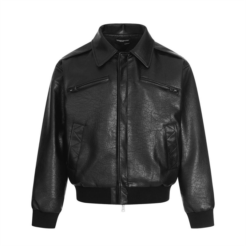 Outdoor Casual Solid-color Lapel Leather Jacket | ShopDecimals