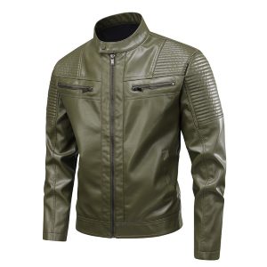 Men's Stand-Up Collar Leather Jacket Slim-Fit Leather Biker Coat For Men | ShopDecimals
