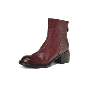 French-Style Retro Brown Round-Toe Ankle Boots | ShopDecimals
