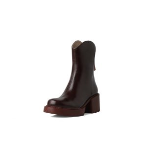 Horse Oil Cowhide Thick-soled Thick High-heel Round-toe Short Boots | ShopDecimals