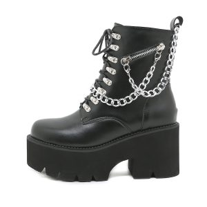 Mid-calf Boots With Metal Chains Western Style | ShopDecimals