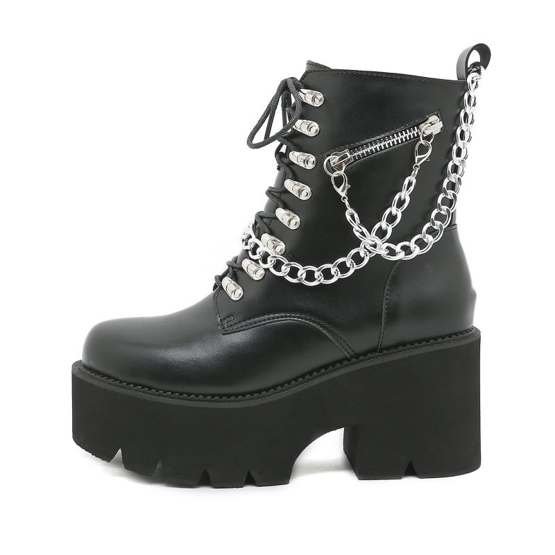 Mid-calf Boots With Metal Chains Western Style | ShopDecimals